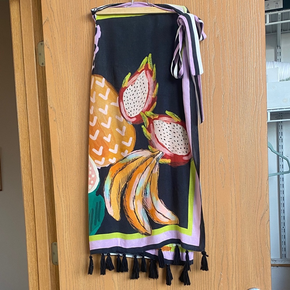 Farm Rio Colorful Fruit Print wrap Skirt with Tassels